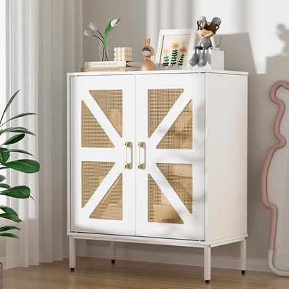 Buffet Cabinet with Storage Sideboard Accent Modern Credenza with Doors & Shelves 32.9" Tall Media Console Mid Century Coffee Bar Table for Living Room Kitchen Dining Room Hallway，White