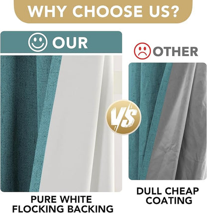 H.VERSAILTEX Linen Blackout Curtains Durable Thick Textured Linen Look 100% Blackout Patio Door Curtain Anti Rust Grommet Extra Wide Sliding Door Curtain Panel, W100 x L84 inch - Teal