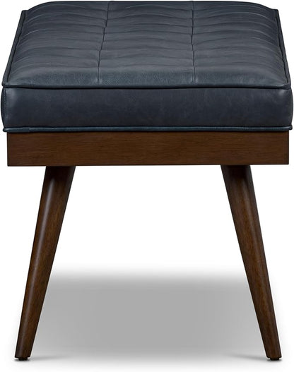 POLY & BARK 55" Tufted Leather Bed Bench for Bedroom End of Bed - Living Room Entry Way Bench - Pure Italian Leather Upholstery with a Solid Wood Frame - Ottoman Bench with Wooden Legs - Deepsky Blue