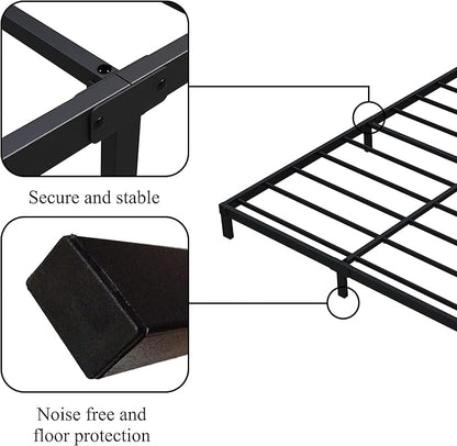 7 Inch Queen Bed Frame No Box Spring Need, Low Profile Metal Platform Bed Frame Queen Size, Heavy Duty Support Bedframes, Easy Assembly