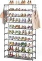 10 Tiers Shoe Rack 50 Pairs Large Capacity Tall Shoe Organizer Sturdy Shoe Storage with Two Hooks Space Saving Metal Wide Shoe Rack for Closet, Entryway, Bedroom, Grey