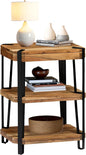 Ryegate 3-Tier End Table with Storage “ Live Edge Solid Acacia Wood Side Table with Industrial Metal Frame and 2 Open Lower Shelves for Living Room, Bedroom, Entryway by Alaterre Furniture