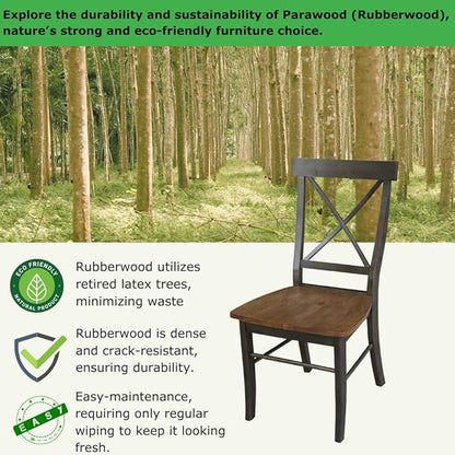 Set of Two X-Back Dining Chairs, Hickory/Washed Coal