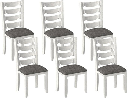 Solid Wood Dining Chair Set of 6, Kitchen Dining Room Chair with Upholstered Cushion & Wooden Legs, Modern Wood Side Chairs for for Kitchen, Washed Gray