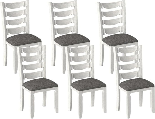 Solid Wood Dining Chair Set of 6, Kitchen Dining Room Chair with Upholstered Cushion & Wooden Legs, Modern Wood Side Chairs for for Kitchen, Washed Gray
