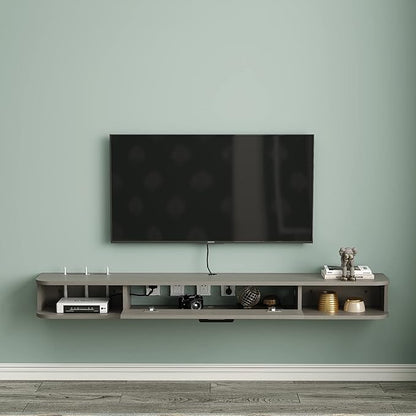 Pmnianhua Floating TV Stand,47'' Wall Mounted Floating Media Console for TVs up to 50 inches,Floating TV Shelf with Storage for Gaming Consoles Small Spaces Apartments, Bedrooms (Light Grey Oak)