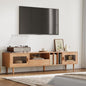 LINSY 70" TV Stand for TVs up to 80 Inch, Mid Century Modern Entertainment Center with Storage Drawer and Open Shelves, TV Console with Glass Door Cabinets for Living Room, Bedroom, Rustic Brown