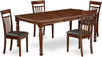 East West Furniture DOCA5-MAH-LC 5 Piece Dining Room Table Set Includes a Rectangle Wooden Table with Butterfly Leaf and 4 Faux Leather Kitchen Dining Chairs, 42x78 Inch, Mahogany