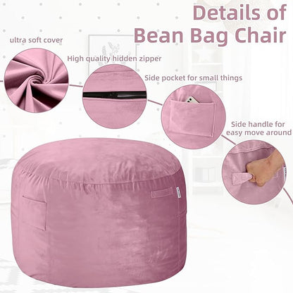 HABUTWAY Bean Bag Chair 3Ft Luxurious Velvet Ultra Soft Fur with High Rebound Memory Foam Bean Bag Chairs for Adults Plush Lazy Sofa with Fluffy Sponge 3' (Soft Pink)