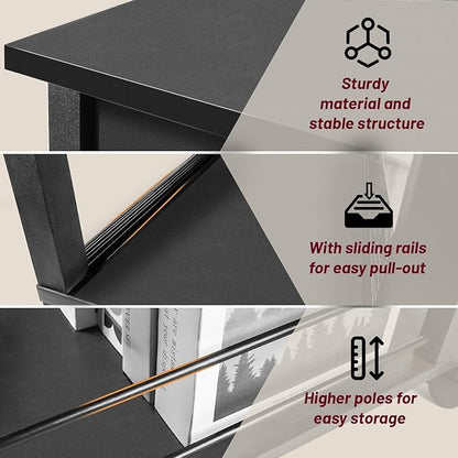 Side Table with Charging Station and Drawer, Narrow End Table with USB Ports and Outlets for Small Space, Living Room, Bedroom and Office, with 4 Wheels (1, Black)
