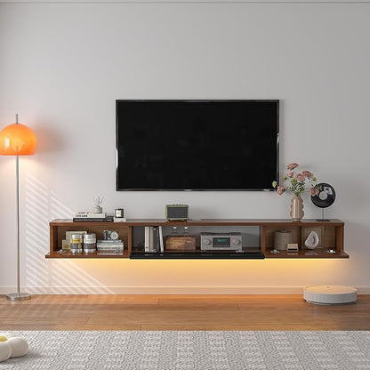 High Gloss Floating TV Stand,78'' Wall Mounted TV Console,Under TV Floating Shelf,Floating TV Cabinet with 3 Doors for Bedroom Living Room(Walnut)