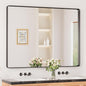 Keonjinn Black Framed Mirrors for Bathroom 48” x 40” Large Rounded Rectangle Wall Mirror, Matte Black Farmhouse Bathroom Vanity Mirror with Seamless Metal Frame, HD Tempered Glass(Horizontal/Vertical)