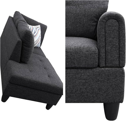Convertible Sectional Couch, Large L Shaped Couch with Storage, Modern Modular 5-Seat Sectional Sofa with Ottomans for Living Room and Office, Black Grey