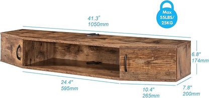 FITUEYES Floating TV Stand Wall Mounted TV Shelf Entertainment Center, Media Console with Cabinet Modern Component for Storage Hutch Under TV for Living Room Office,Rustic Brown