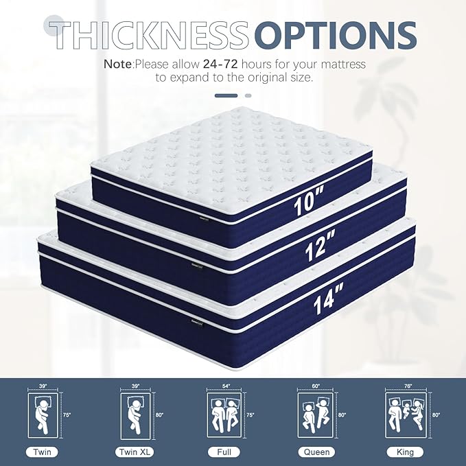 Full Size Mattress, 14 Inch Hybrid Full Mattress in a Box, Gel Memory Foam and Pocket Coils Innerpring Mattresses with Ergonomic Design, Cooler Sleep with Pressure Relief and Support, 54"*75"*14"