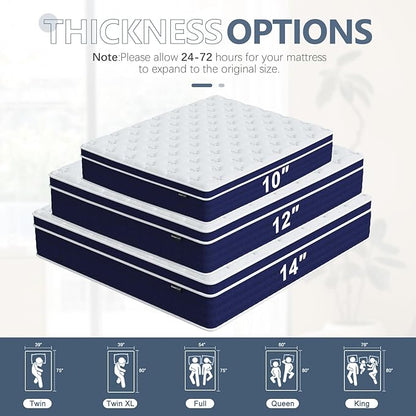 Full Size Mattress, 12 Inch Hybrid Full Mattress in a Box, Gel Memory Foam and Pocket Coils Innerpring Mattresses with Ergonomic Design, Cooler Sleep with Pressure Relief and Support, 54"*75"*12"