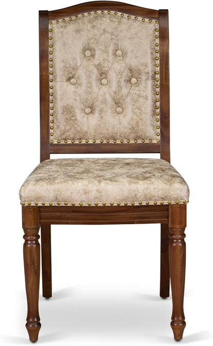 NEMA7-AWA-36 7 Pieces Dining Room Set Includes a Rectangular Dining Table and 6 Light Beige Polyester Fabric Kitchen Chairs, Antique Walnut Finish