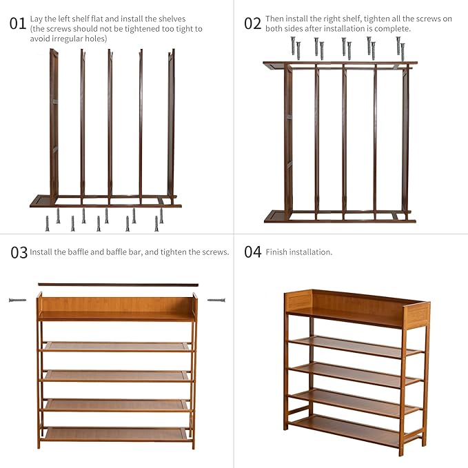 Bamboo Shoe Rack Organizer, 5 Tier Shoe Shelf Storage Organizer, for Entryway, Hallway, and Closet (Nature-39)