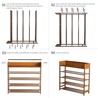 Bamboo Shoe Rack Organizer, 5 Tier Shoe Shelf Storage Organizer, for Entryway, Hallway, and Closet (Nature-39)