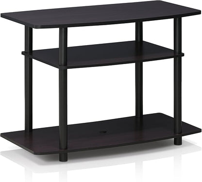 Furinno Turn-N-Tube No Tools 3-Tier Entertainment Center TV Stand for TV up to 32 Inch, Plastic Round Tubes, Dark Walnut