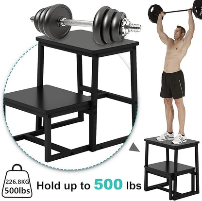 Step Stool for Adults,Holds up to 500Lb,3 in1 Heavy Duty Sturdy Two Step Stool for Kichen/Bathroom/High beds, Wooden&Metal Frame, Non-Slip Pads