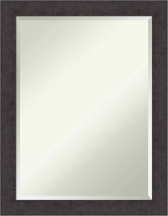 Amanti Art Brown Wall Mirror 28x22 Rustic Plank Espresso Narrow Rectangle Bathroom Mirror for Wall Decor Living Room, Medium Rustic Farmhouse Frame, Hangs Horizonally and Vertically, Bathroom Decor