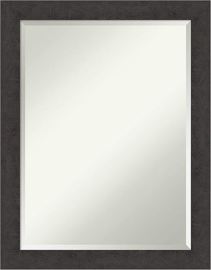 Amanti Art Brown Wall Mirror 28x22 Rustic Plank Espresso Narrow Rectangle Bathroom Mirror for Wall Decor Living Room, Medium Rustic Farmhouse Frame, Hangs Horizonally and Vertically, Bathroom Decor