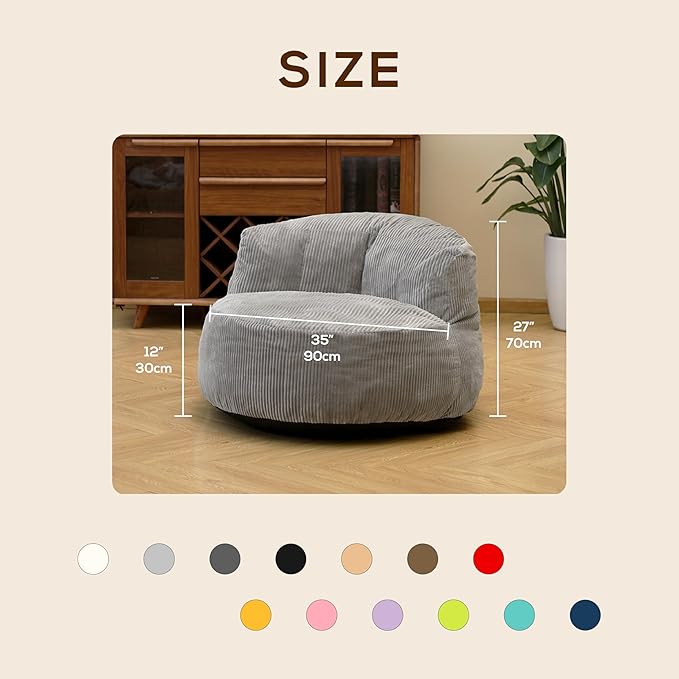N&V Large Crescent Bean Bag Chair, Adult Size Bean Bag Sack, Foam Filling, Soft Premium Corduroy Bean Bag for Living Room Bedroom Dorm and Office (Salmon)