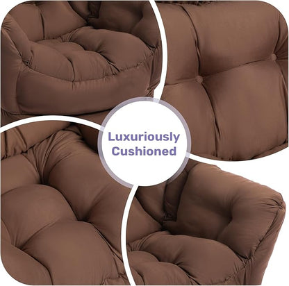 HollyHOME Fabric Lazy Chair with Foldable Ottoman, Accent Comfy Lounge Arm Chair and Folding Footrest Stool Set, Leisure Sofa Reading Chair and Footstool for Living Room, Bedroom, Dorm, Coffee Brown