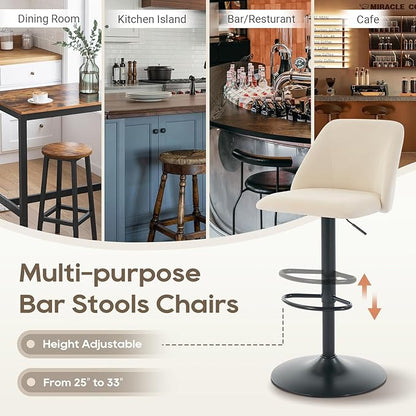 COLAMY Bar Stools Set of 6, Modern Swivel Bar Chairs, Adjustable Upholstered Barstools Counter Height with Full Backrest for Bar, Dining Room, Kitchen Island, Beige