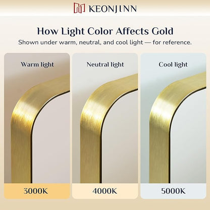 Keonjinn Gold Bathroom Mirrors for Vanity, 24 x 32 Inch Rounded Rectangle Gold Mirror for Wall, Brushed Brass Mirror with Metal Frame, HD Tempered Glass, Modern Gold Framed Mirror(Horizontal/Vertical)
