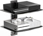 Suptek Glass Floating Shelves, TV Wall Mount with Shelf for DVD Player / PS4 / Cable Boxes/Game Consoles/Sky Box/TV Accessories, Flat Black 2-Tier Wall Mount Bracket