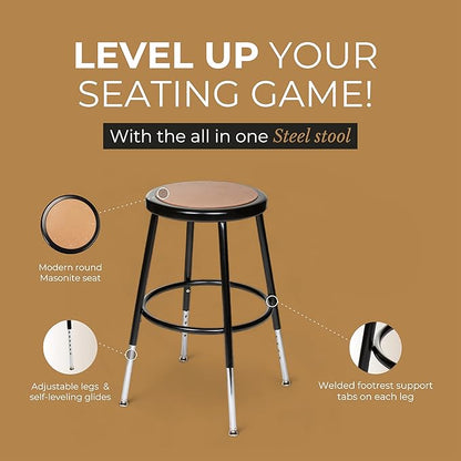OEF Furnishings (2 Pack Height Adjustable Steel Stools, Black, 19-27"
