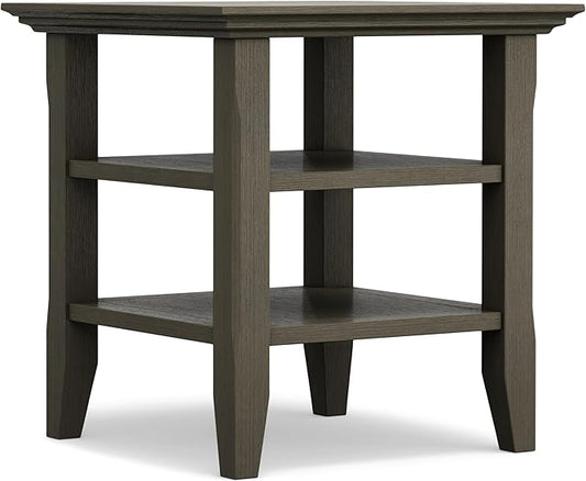 SIMPLIHOME Acadian SOLID WOOD 19 inch Wide Square Transitional End Table in Farmhouse Grey for the Living Room and Bedroom