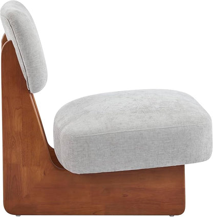 Christopher Knight Home Mores Low Profile Accent Chair Set of 2, Modern Living Room Armless Lounge Chair, Fabric Comfy Reading Chair for Bedroom, Wooden Frame and Thick Padded Seat, Walnut+Gray