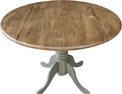 IC International Concepts, 42" Round Dual Drop Leaf Pedestal Dining Table, Solid Real Wood, Sturdy Parawood, Distressed Hickory/Stone