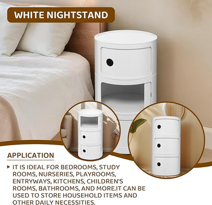 3 Tier Round with Storage, Modern Style Side Table, Multifunctional End Table Storage Cabinet for Living Room, Bedroom, Bathroom (White)