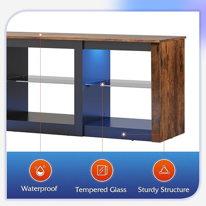 WLIVE LED TV Stand for 65 Inch TV, Modern Entertainment Center with Adjustable Glass Shelves & Customizable LED Lights, Sturdy Media Console for Living Room, Bedroom,Gaming (Brown)