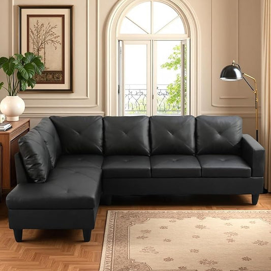 L-Shaped Sectional Sofa, Modern Sectional Couches Home Sofas for Living Room with Movable Chaise, Modular Living Room Sets Furniture for Apartment Bedroom & Office, Black