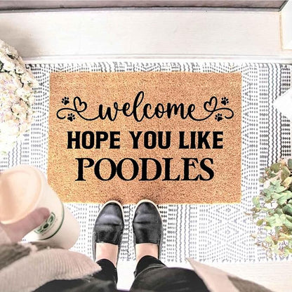 Funny Coir Doormat with Welcome Hope You Like Poodles - Front Door Mat, Entryway Welcome Mat, 23.7 x 15.7 inch