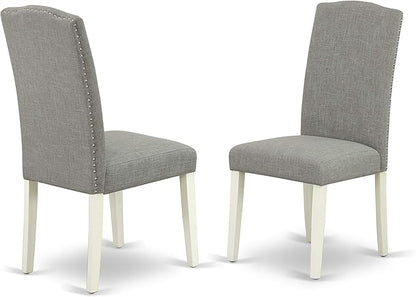 East West Furniture OXEN5-LWH-06 5 Piece Modern Dining Table Set Includes a Square Wooden Table and 4 Dark Shitake Linen Fabric Upholstered Parson Chairs, 36x36 Inch, Linen White