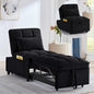 KEIKI Velvet Single Convertible Sleeper Chair Sofa Bed with Adjustable Backrest, Pillows & Storage Pockets, 3 in 1 Pull-Out Couch Chaise Lounge Recliner for Living Room Balcony Bedroom, Black