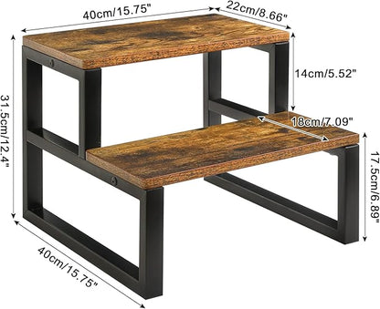 IBUYKE 2-Step Wooden Step Stools for Adults Kids, Heavy Duty Bedside Step Stool with 500 Lbs Capacity, Non-Slip Stepping Foot Stool for Bedroom Livingroom Bathroom Kitchen, Rustic Brown TBD002H