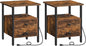 HOOBRO End Table Set of 2 with Charging Station, Nightstand with 2 Drawer & USB Ports & Power Outlets, Bedside Table for Small Spaces, Stable and Sturdy, for Living Room, Rustic Brown BF43UBZP201