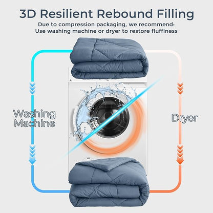 HEVUMYI Dusty Blue Twin-XL Comforter Set - 5-Piece All Season Bed in a Bag Twin-XL, Ultra Soft Bedding Set with Comforter, Flat Sheet, Fitted Sheet, Pillowcases, Pillow Shams