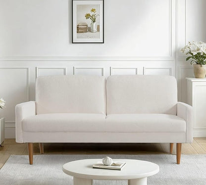 Kent Velvet Sofa, European Style with Sleek Design, Modern & Vintage Flair, Upholstered 3 Seater Couch, Chic Living Room Furniture Seating for Home, Apartment or Office, Ivory