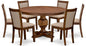 F3MZ7-50N-04 7-Pc Kitchen Table Set Includes a Pedestal Table and 6 Light Tan Polyester Dining Room Chairs with Padded Back - Antique Walnut