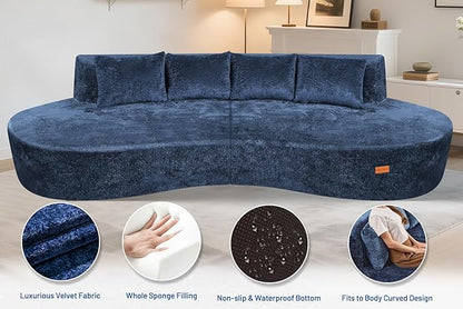 Homguava 104'' Modular Sectional Sofa,Curved Modern Sofa with Memory Foam,Deep Seat Cloud Couch with 4 Pillows,Upholstered Oversized Couches for Living Room Apartment Office,No Assembly Required, Blue