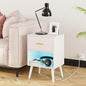 Nightstand with Charging Station and LED Lights, Small Side Table, Bedside Table with Drawer, Modern Night Stand, End Table for Bedroom, Living Room (White)
