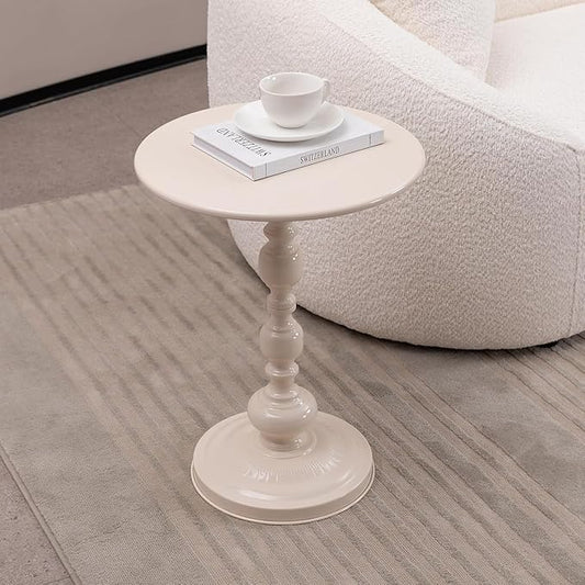Drink Table for Small Spaces, Martini Table Cocktail Tables Drink Stand, Modern Small Side Pedestal Table, Accent End Metal Round Coffee Table for Living Room, Bedroom, Patio, Bar, White